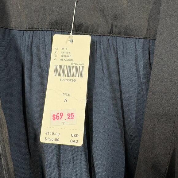 By Anthropologie Small Draped Crossover Roll Tab Sleeves Top Blouse Black - Picture 9 of 9